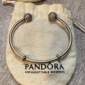 Pandora Silver Open Bangle with Pave End Caps